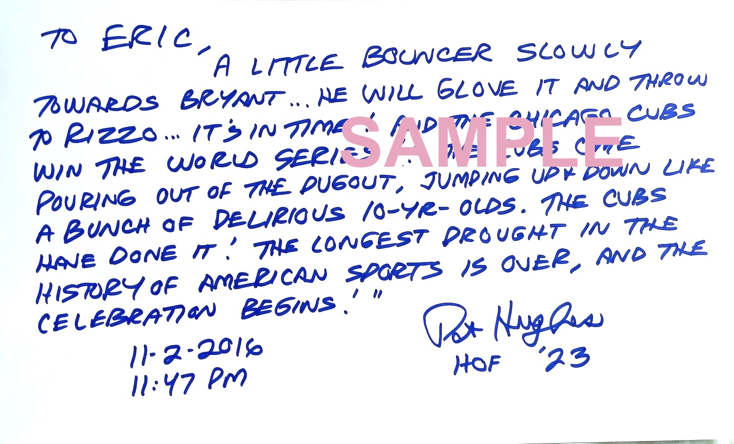 2016 Hand Written Call - Game 7 Final Out